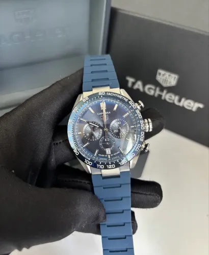 Relógio Tag Heuer Carrera Premium AAA+ Quartzo 43mm Safira Borracha Azul Cronógrafo