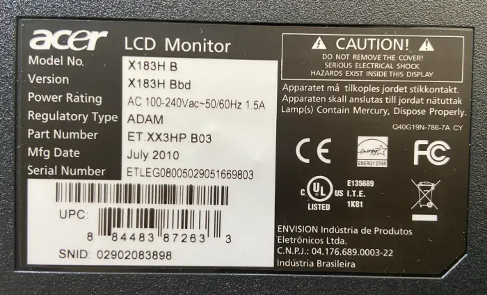 Monitor ACER x183H B
