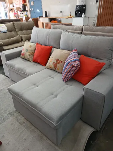 Sofa retrátil 2.20 cinza linho novo