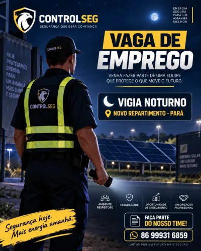 Vaga Emprego - Vigia Noturno - NOVO REPARTIMENTO - PARÁ