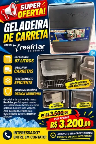 Geladeira de Carreta BiVolt 12/24v Resfri-Ar. 67 Litros nova, visor de temperatura digital