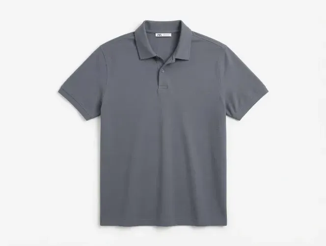 Polo Zara Azul Acinzentado Texturizada
