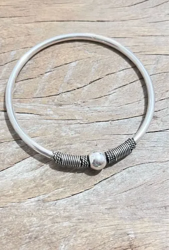 Bracelete Detalhes Prata Bali Rígido 925 Legítimo