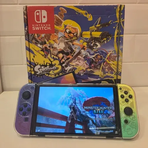 Nintendo Switch OLED Splatoon 3 Special Edition - 64Gb + 128Gb MicroSD - Caixa- Desbloquea