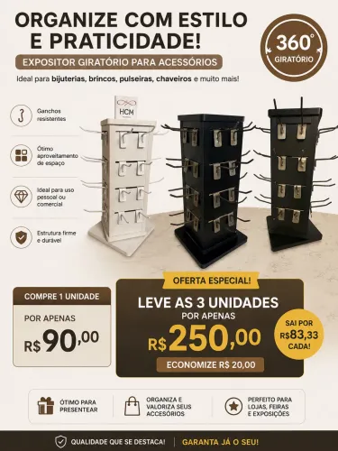 ? Queima de Estoque! Expositor Giratório para Bijuterias - R$ 90 a Unidade ou 3 por R$ 250