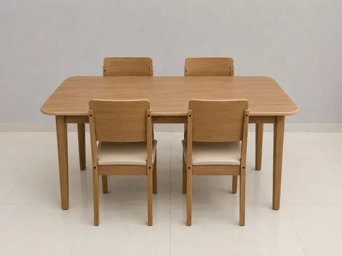 Mesa de Madeira Retangular com 4 Cadeiras