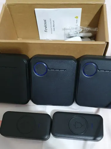 Campainha Sem Fio FOVKSUC Kit Longo Alcance (2 Botões e 3 Receptores) - Nova na Caixa