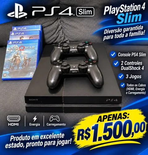 PLAYSTATION 4 + 2 CONTROLES + 3 JOGOS