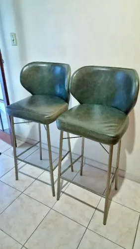 Kit 2 Banquetas Altas Vintage Verde Musgo Para Cozinha (Usado)