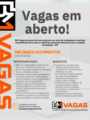Mecânico de veículos leves - com experiência