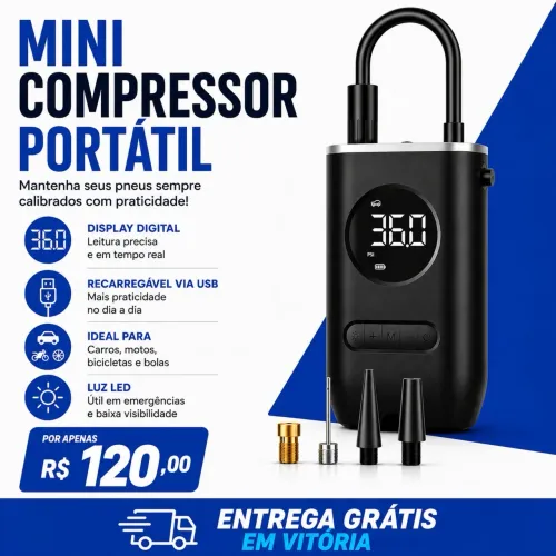 Mini Compressor de Ar Portátil Recarregavél Digital USB Calibrador Pneu Novo na caixa