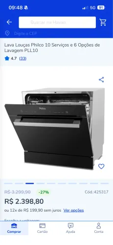 Lava louças nova 10 serviços philco 