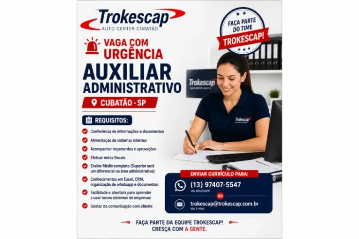 AUXILIAR ADMINISTRATIVO COM URGÊNCIA C/ EXPERIÊNCIA
