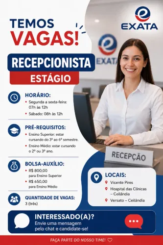 Vaga de estágio para recepção