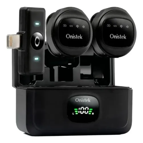 Kit 2 Microfones de Lapela Sem Fio para iPhone Onistek MC818 - Novo na Caixa
