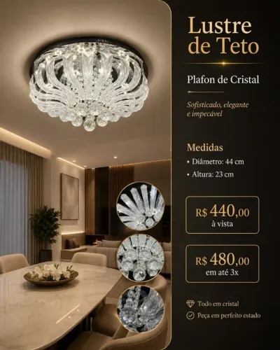 Lustre de Teto / Plafon de Cristal - Sofisticado e Impecável