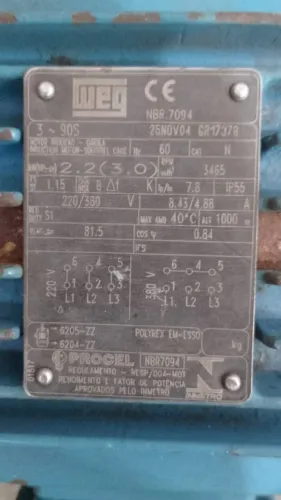 Motor Eletrico WEG 3 CV 2 polos pouco uso