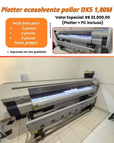 Plotter de Impressão EcoSolvente Pollar DX5 + PC Completo