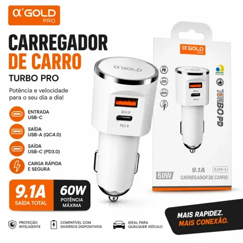 Carregador veicular USB Tipo C A' Gold