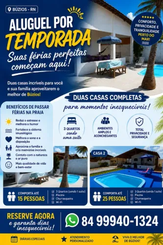 Aluguel de temporada. (Búzios) Conforto, lazer e tranquilidade