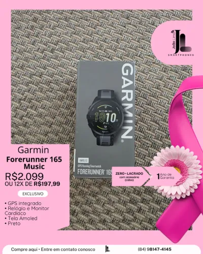 RELÓGIO GARMIN FORERUNNER 165 MUSIC, PRETO, LACRADO, EXCLUSIVO!
