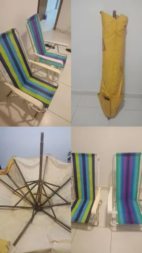 Kit sombreiro grande com duas cadeiras de praia 