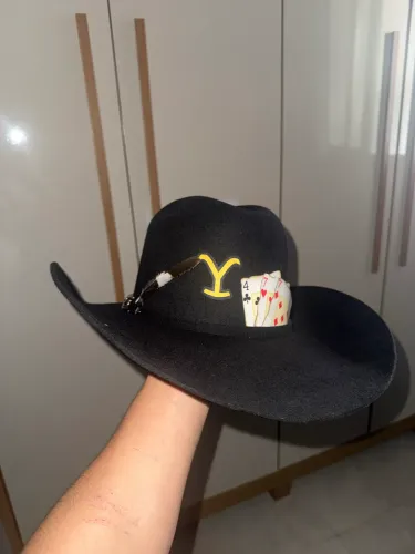 Chapéu Keep Hats Usado 2 vezes formado vai com adesivo e pena