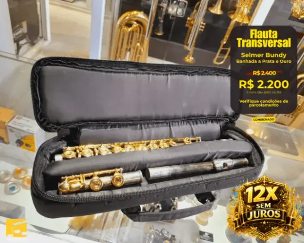 Flauta Transversal Selmer Bundy - Banhada a Prata e Ouro