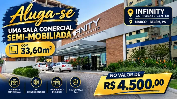 Moura Gestor Imoboliario, Alugar, Sala no Infinity, 33,60m2, 5 Andar, semi Mobiliada.