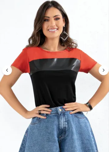 SEM USO. Blusa com detalhes em cirrê preto e suede cor terra tamanho P
