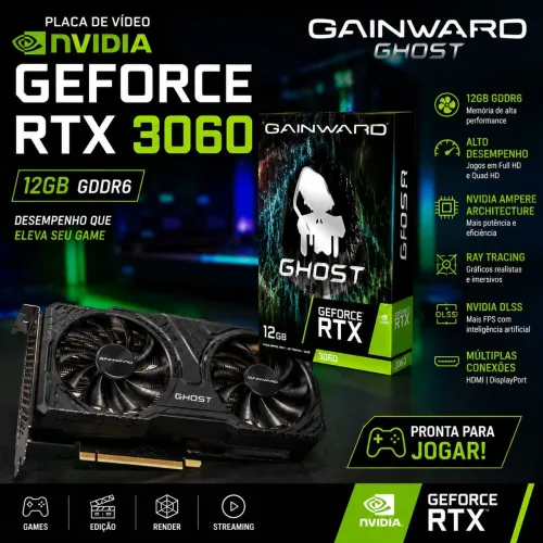 Placa de vídeo NVIDIA GeForce RTX 3060 - 12GB GDDR6, marca Gainward Ghost