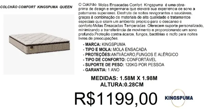 Colchão queen molas kingspuma comfort - à pronta entrega