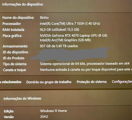 Notebook Alienware- i7 ultra RTX4070