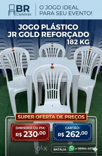 Jogo Mesa Plástico com 4 Cadeira Bistrô 182kg