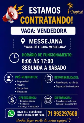 Vaga para vendedora