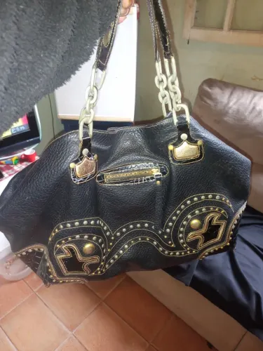 Bolsa Hobo cole Haan village Grommet em couro preto vom detalhes Studados
