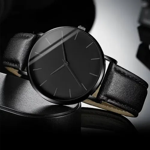 Relógio Black Unissex Luxo Moderno De Quartzo Com Mostrador Fino Pulseira Couro Moda