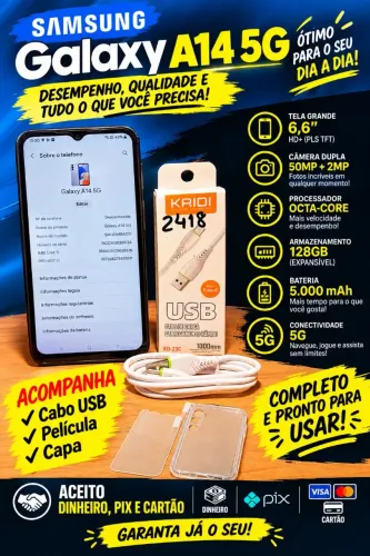 Samsung A14 5G, Capa, Película e Cabo
