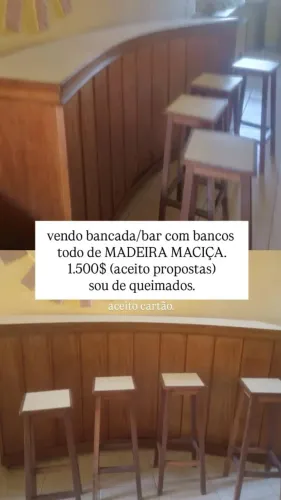 Bancada/bar + bancos em madeira maciça
