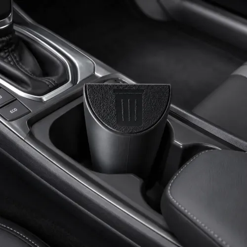 Mini Lixeira Automotiva Porta Copos com Tampa Organizador Compacto para Carro Preto
