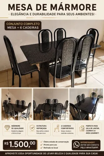 Mesa de mármore com 6 cadeiras