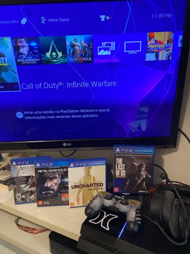 ps4 fat - controle personalizado + 2 jogos + headset 