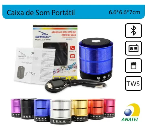 Caixa de Som Speaker Grasep D-BH887 com Bluetooth Aux e Cartão Micro SD Novo na Caixa