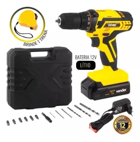 Parafusadeira Furadeira Vonder Pfv012 12v Maleta + 14 acessórios + Brinde Trena 5mts