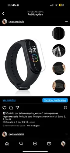 Película para Relógio Smartwatch Mi Band 3, 4, 5 e 6  R$ 5 cada e 3 por R$ 10