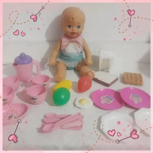 Boneca Little mommy+ panelinhas + comidinhas 