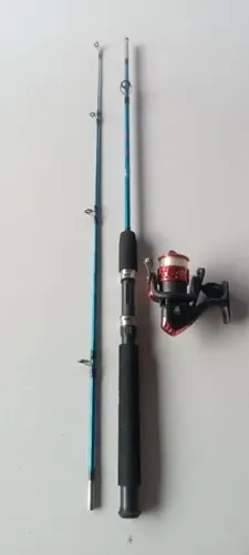 Vara de pesca com molinete e linha