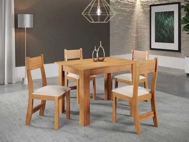 Mesa de Jantar Palace Mel 110×75 com 4 Cadeiras rf22m