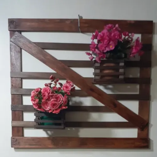 Painel Floreira Jardim Vertical Madeira 2 Cachepots 73x82 Cm