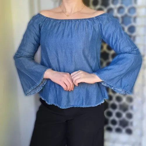 Blusa bata jeans liocel P brechó